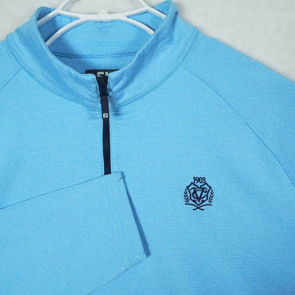 FootJoy ThermoSeries Mens 2XL Light Blue Quarter Zip Golf Pullover 1903 Crest